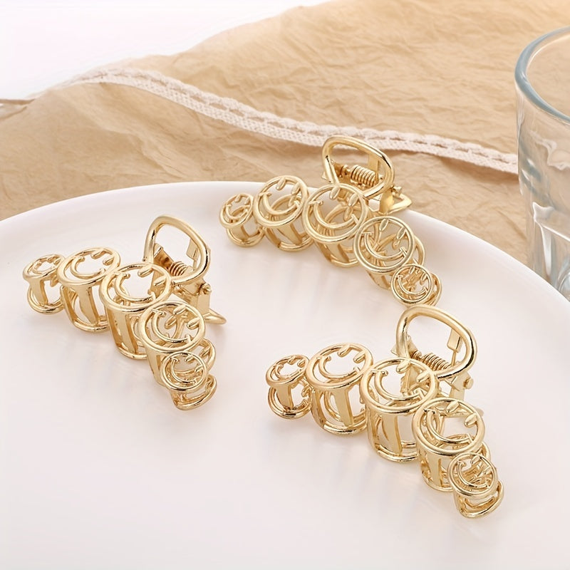 Vintage Smile Face Hair Claw Clip Strong Hold Alloy Hair Claw