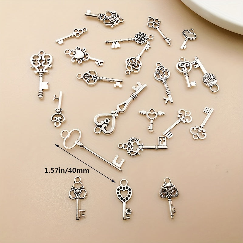 20pcs Antique Silver Key Shape Charms Pendants for DIY Necklace Bracelets