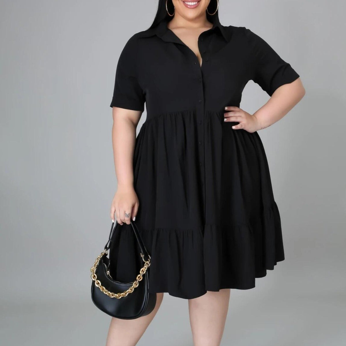Solid Casual Knee Length Ruffle Dress Spring Fall Dress