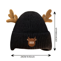 Antlers Fleece Warm Knit Hat Cold Proof Poop Beanie Hat