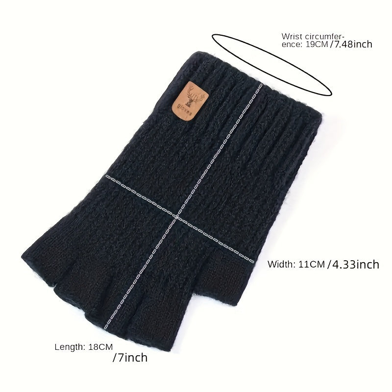 Solid Cashmere Warm Gloves Half Finger Stretch Knitted Gloves Winter Coldproof