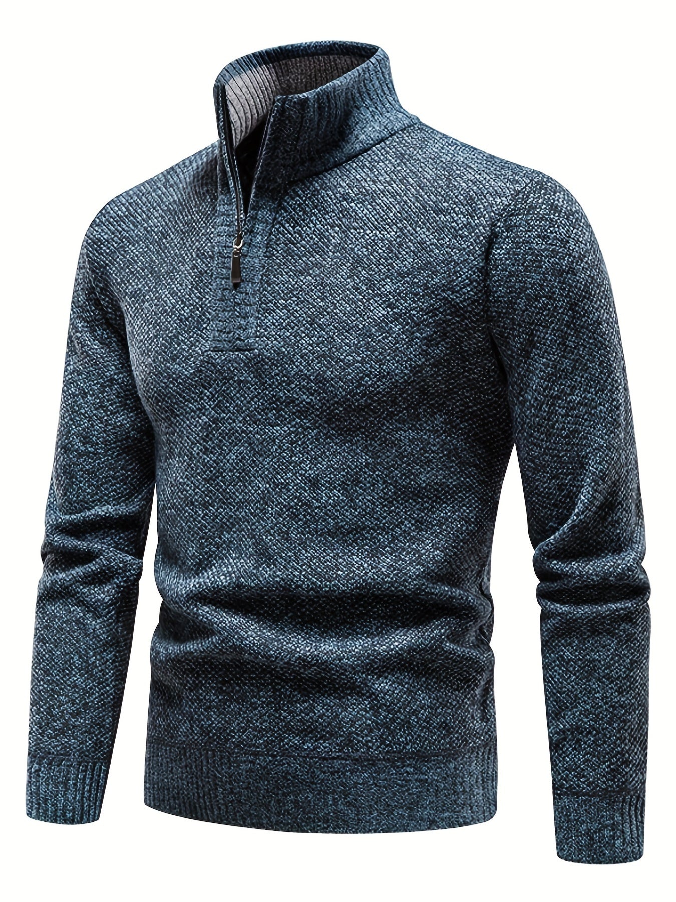 Men's Zipper Knitted Sweater Casual Warm Solid Pullover