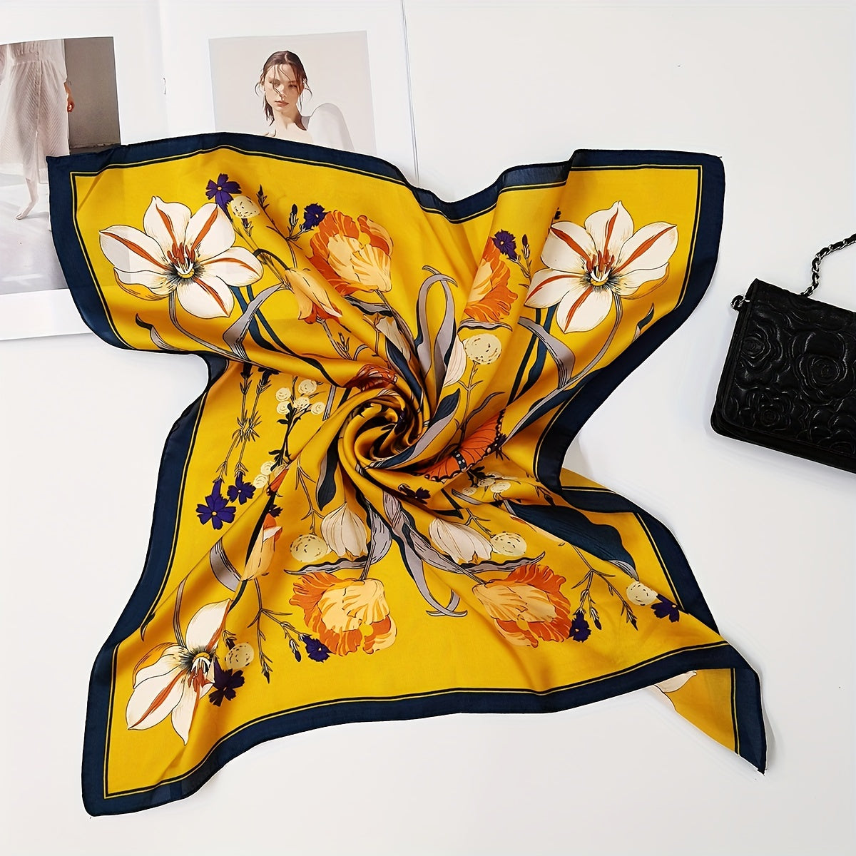 70cm Small Square Print Scarf Casual Neckerchief Women's Warm Shawl