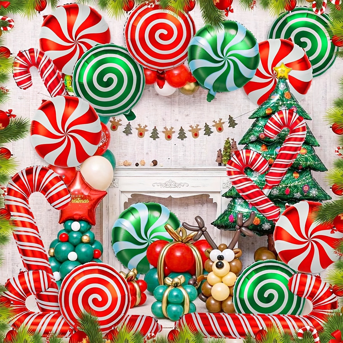 18pcs Christmas Candy Balloon Set Red Green Mylar Candy Balloon