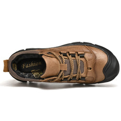 EXSHRO Men's Leather Hiking Shoes Anti-skid Sneakers