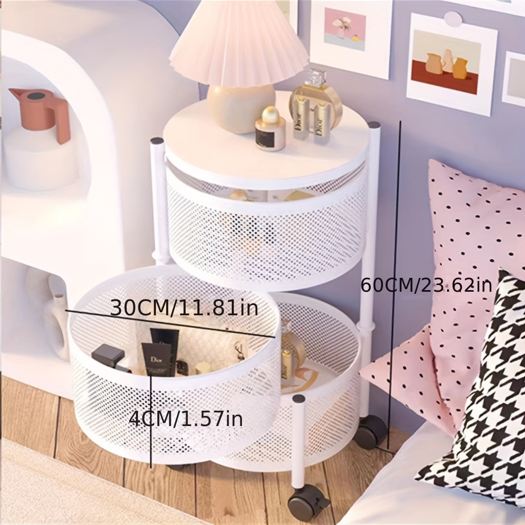 3-layer Rotating Storage Rack Floor Standing Shelf Utility Organizer Cart