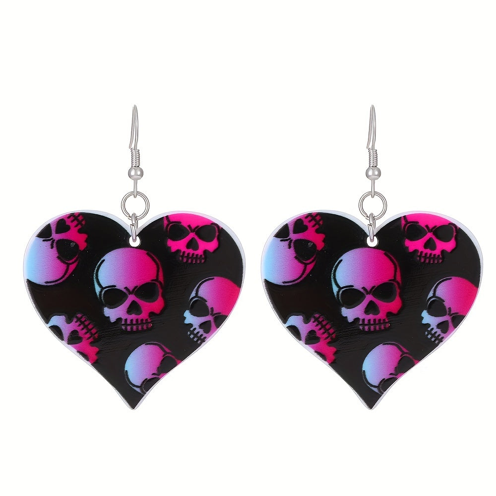 Heart Skull Bat Halloween Dangle Earrings Goth Style Ghost Ornaments