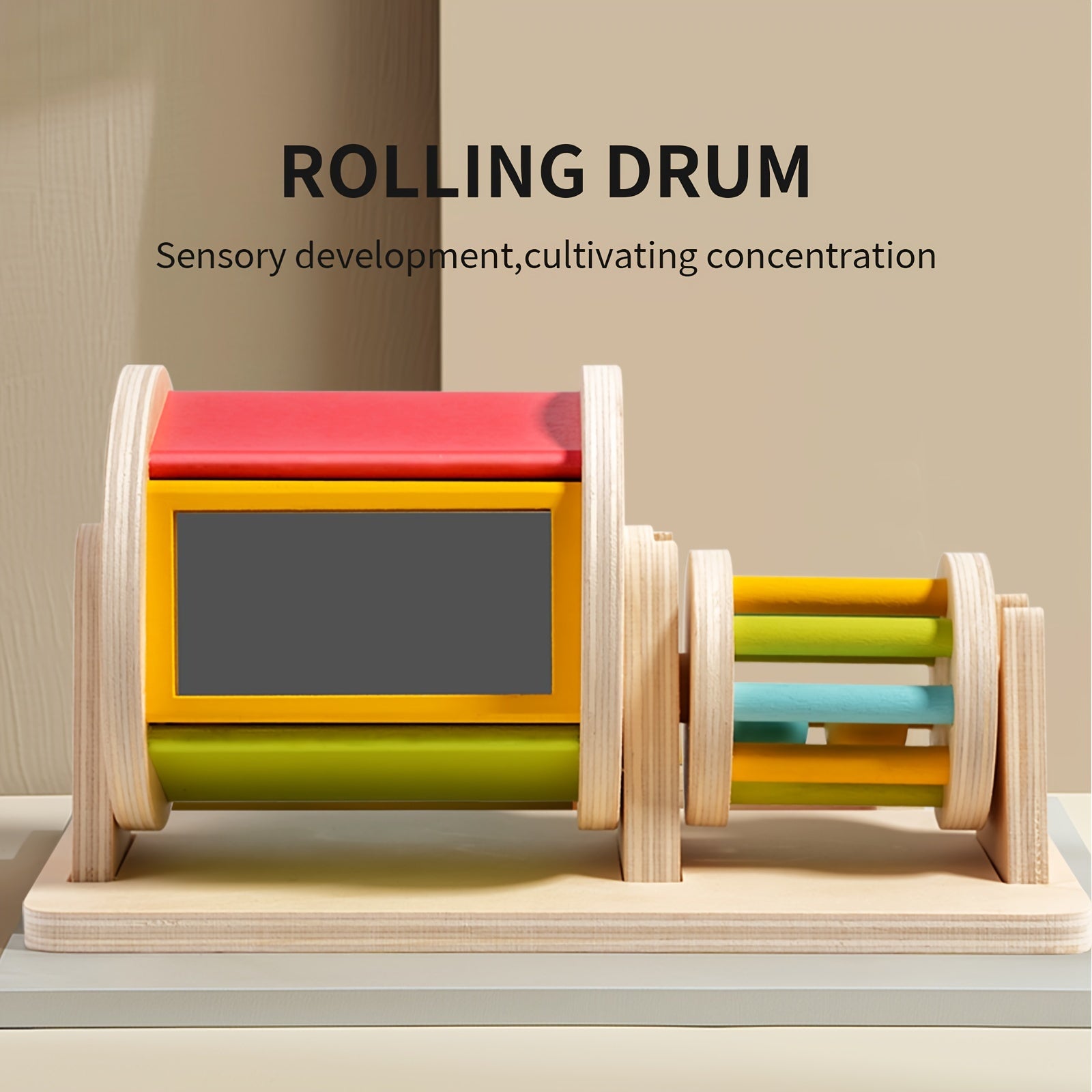 Wooden Textile Drum Toy for Recognition Sensory Focus Hand Eye Coordination