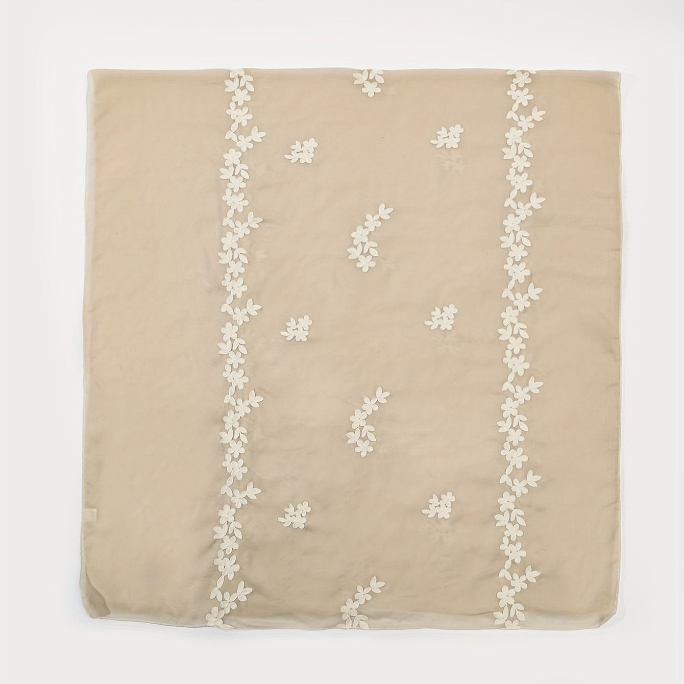 Beige Flower Embroidery Scarf Hijab Shawl Windproof Head Wraps Bandana