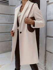 Women's Solid Mid Length Coat One Button Outerwear