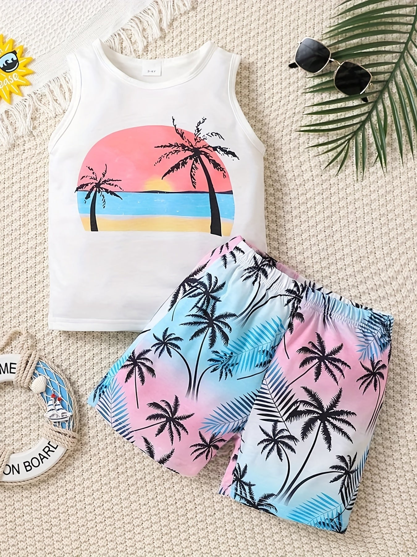 Boys Coconut Trees Tank Top & Shorts Set