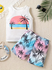 Boys Coconut Trees Tank Top & Shorts Set
