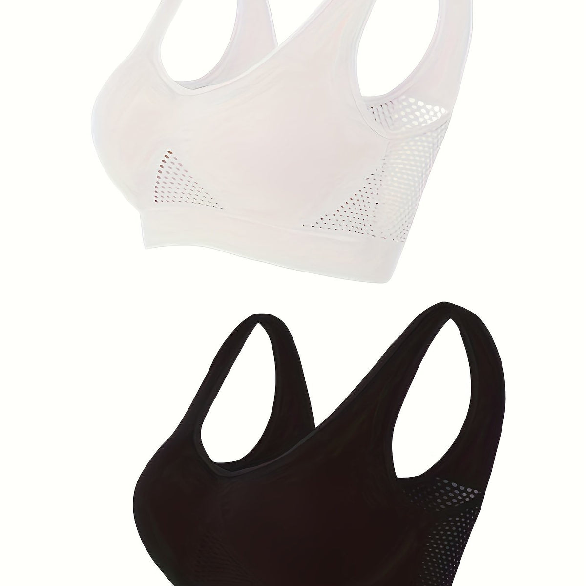 2 Pk Plus Size Sports Bras Set Women's Plus Solid Seamless Breathable Yoga Bra