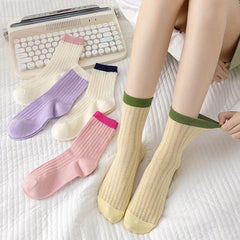 5 Pairs Colorblock Crew Socks Women's Stockings