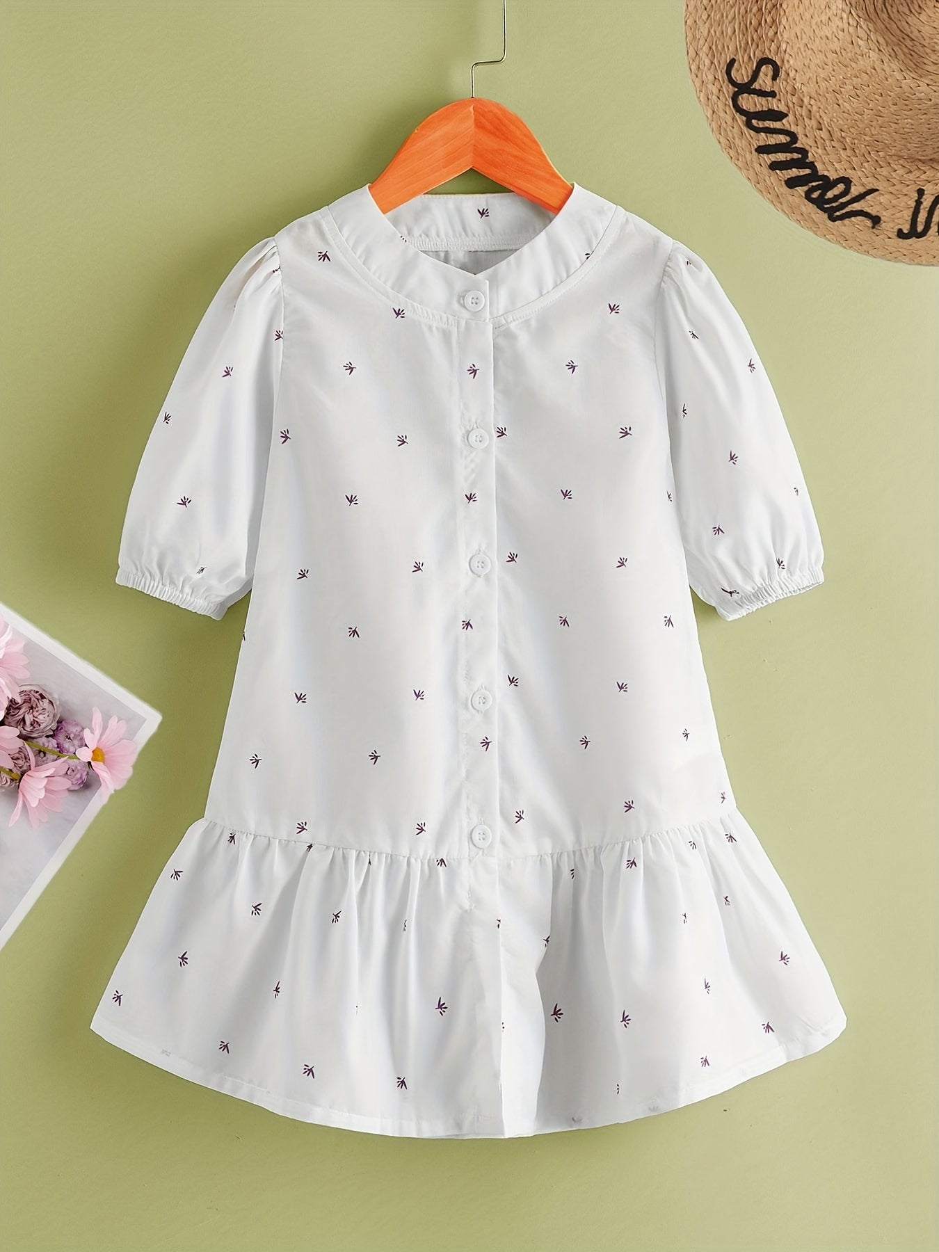 Girls Leaf Print Casual Dress for Autumn & Spring