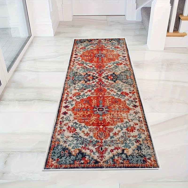 Distressed Boho Runner Rug with Anti Slip TPR Backing