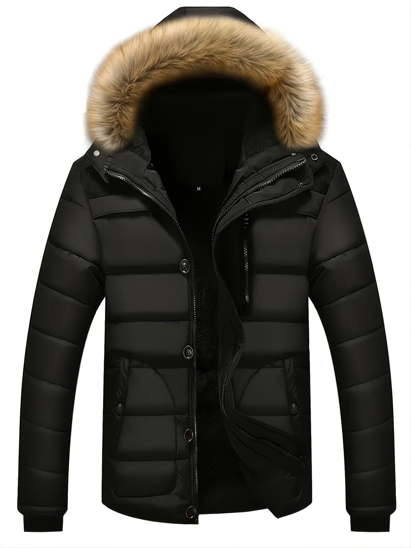 Men's Casual Cotton Padded Jacket with Removable Hood