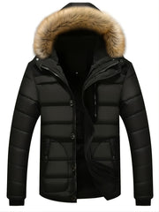 Men's Casual Cotton Padded Jacket with Removable Hood