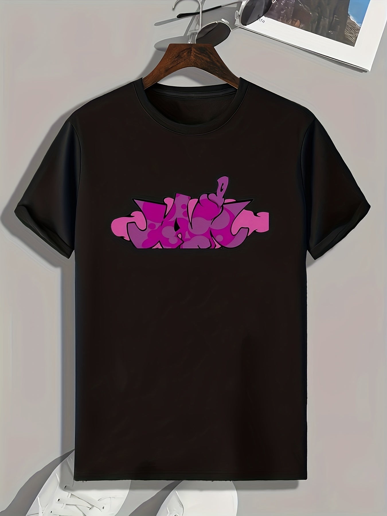 Purple Letters Print Men's Graphic T-shirt for Summer
