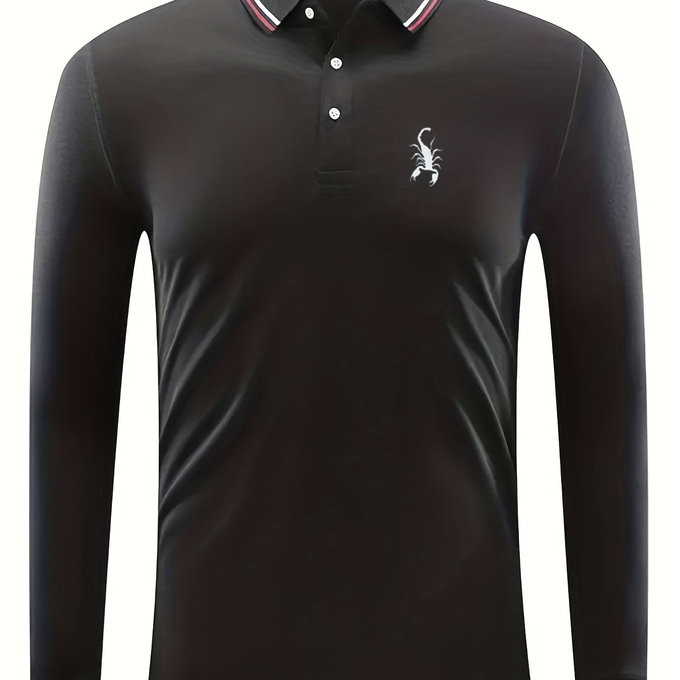 Men's Scorpion Print Polo Shirt Long Sleeve Casual Button Up Top