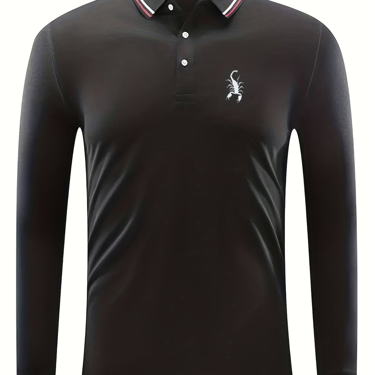 Men's Scorpion Print Polo Shirt Long Sleeve Casual Button Up Top