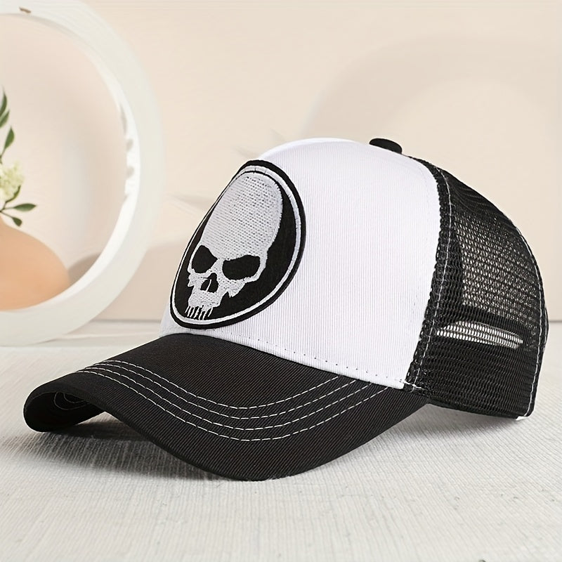 Skull Embroidery Mesh Trucker Hat Hip Hop Adjustable Baseball Cap Uni