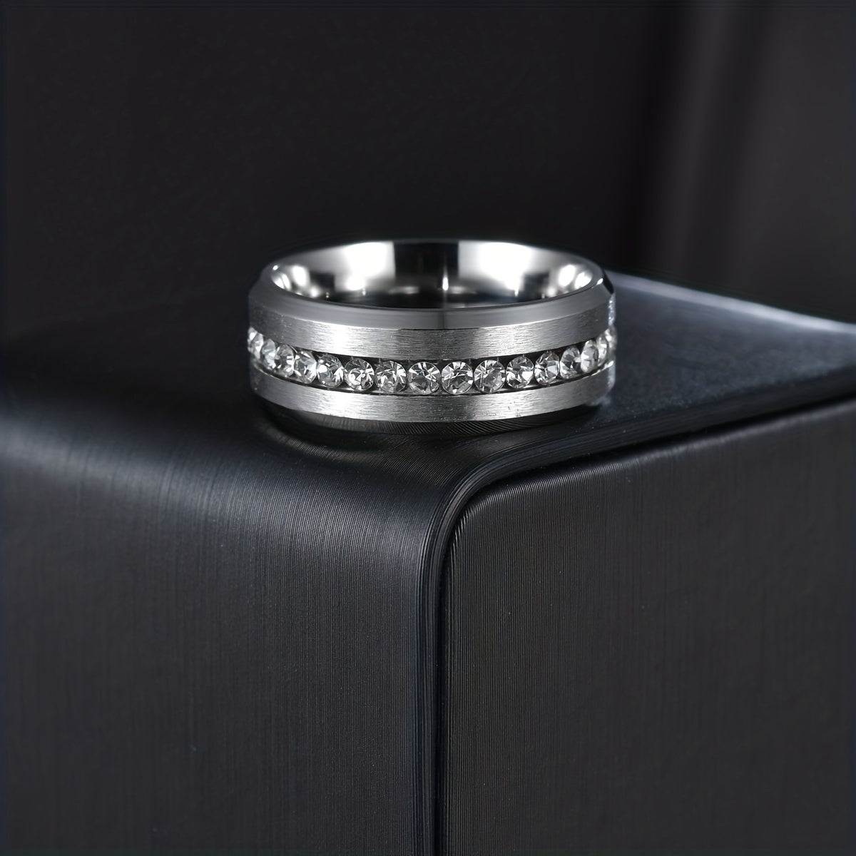 Men's Stainless Steel Single Row Diamond Zircon Ring 8MM