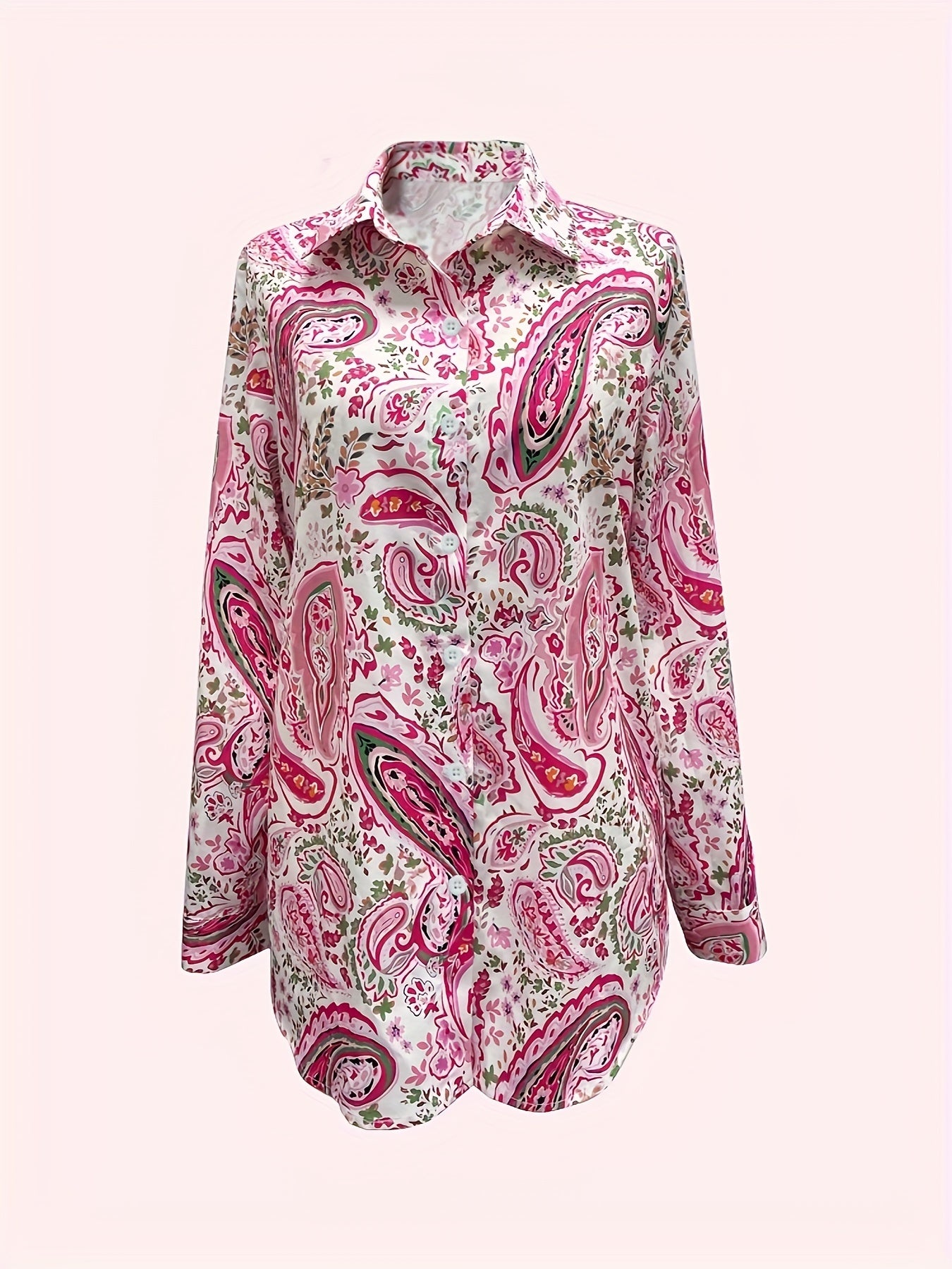 Boho Blouse Paisley Print Button Up Long Sleeve Blouse