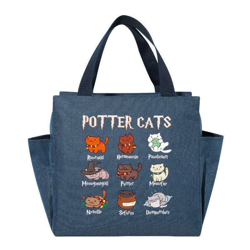 Cartoon Potter Cats Lunch Bag Insulated Oxford Cloth Cooler Box