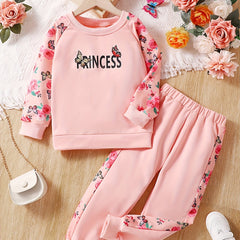 Toddler Girl's Princess Sweatshirt & Sweatpants Set for Spring Fall