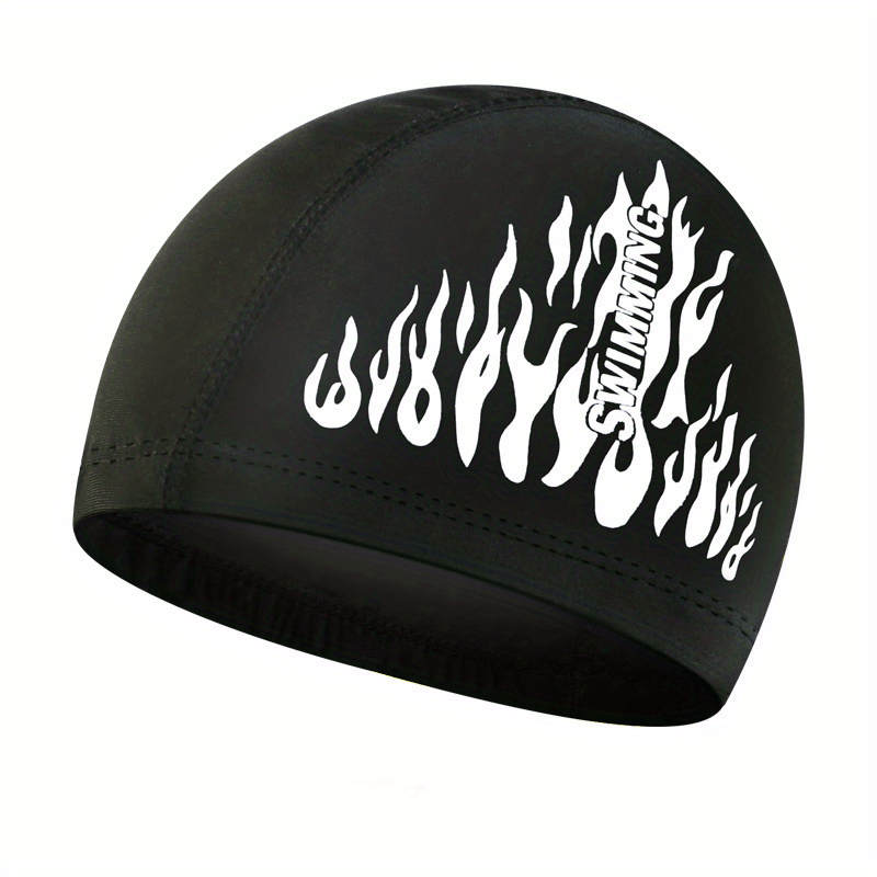 Flame Print Swim Cap Ear Protection Nylon Durable Elasticity