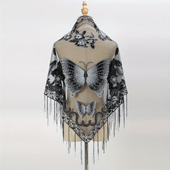 Butterfly Embroidered Tassel Shawl Triangle Scarf Lace Wrap for Party