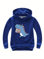 Girls Dino Graphic Hooded Pullover for Spring Fall