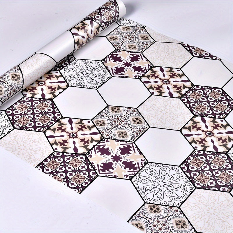 Vintage Boho Pattern Hexagon Stickers Thickened Self Adhesive Floor