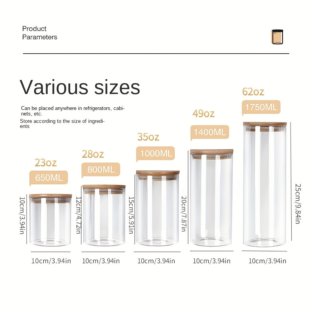 5pcs Glass Candy Jars with Bamboo Lids Airtight Containers for Spices Nuts Cooki