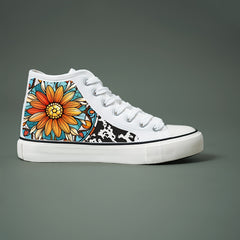 Flower Print Chunky Canvas Sneakers Plush Lined Thermal