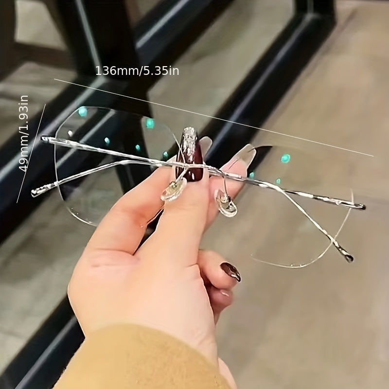 Rimless Anti Light Glasses For Women Men Clear Lens Nearsighted Myopia Glasses