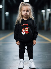 Reindeer Snowman Print Hoodie Jogger Pants Set for Girls Boys