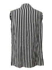 Stripe Print Button Up Tank Blouse