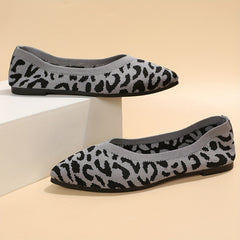 Leopard Knit Slip-On Ballet Shoes Soft Sole Non-Slip Flat Comfy Outdoor Shoes