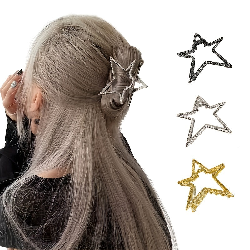 Rhinestone Pentagram Hair Clip Ponytail Metal Hair Claw