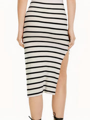 Stripe Print Turtleneck Slit Dress - Sleeveless Dress for Spring & Summer