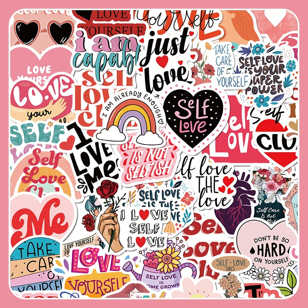 50 Self Love Cartoon Stickers Waterproof for Phone Laptop