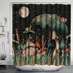 3pcs Bathroom Set with Mushroom Pattern Shower Curtain and Non Slip Bath Rug