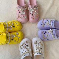 13Pcs Faux Pearl Chain & Flower Shoe Charms for Clogs Garden Shoes DIY