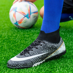 Boys' High Top Turf Football Boots Anti-skid Lace Up TF Soccer Cleats
