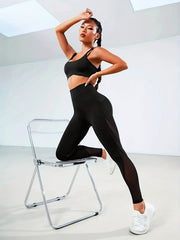 Mesh Stitching Yoga Pants With Pockets Tummy Control Leggings