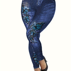 Denim & Butterfly Print Leggings