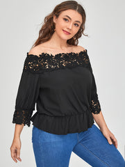  Blouse Women's Plus Contrast Lace Off Shoulder Top