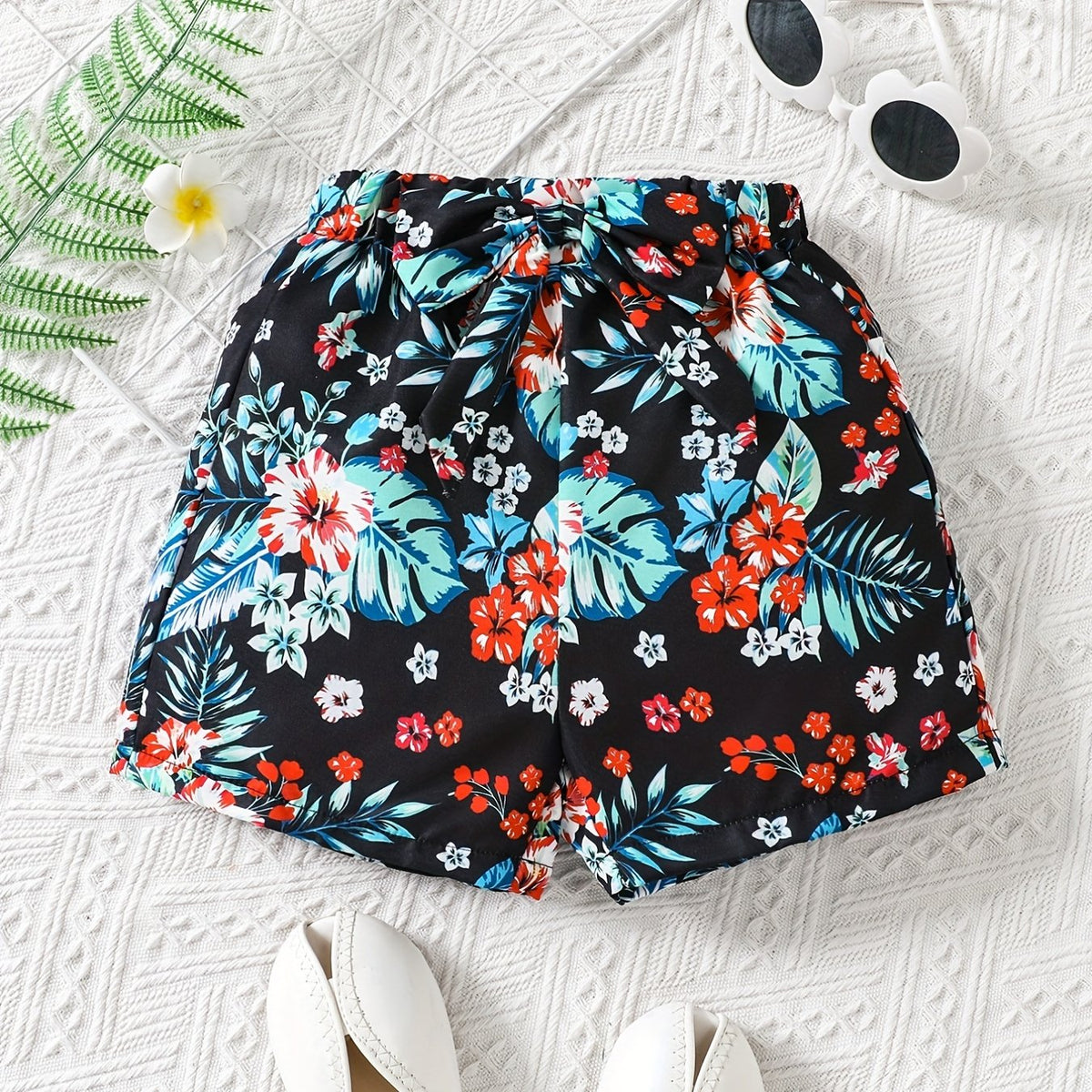 Toddler Girls Flowers Graphic Bow Front Casual Elastic Waist Shorts